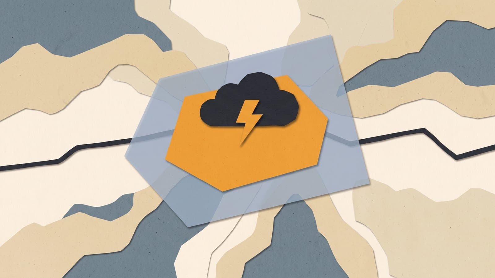 Illustration of a map with three layered translucent weather advisory polygons of increasing intensity over a route line.